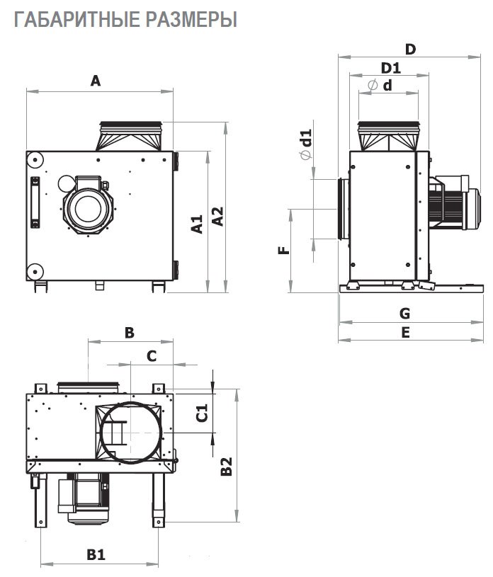 COOK-S-225 D2 40 вентилятор вытяжной кухонный — Габаритные размеры